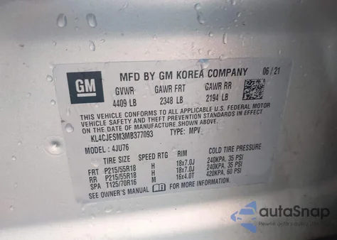 2021 Buick Encore Awd Preferred z USA, uszkodzony, nr VIN KL4CJESM3MB377093